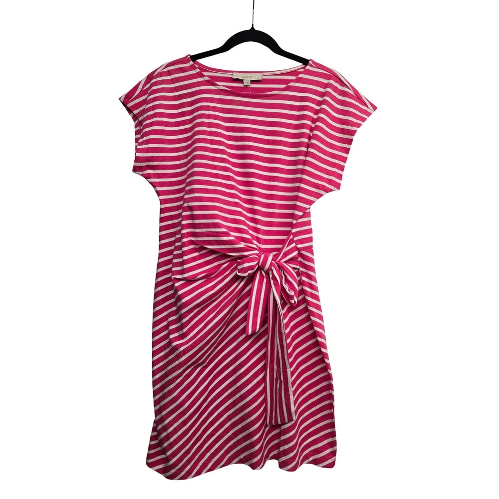 LOFT NWT M Pink White Striped Tie Waist Dress Coastal Preppy Nautical Summer